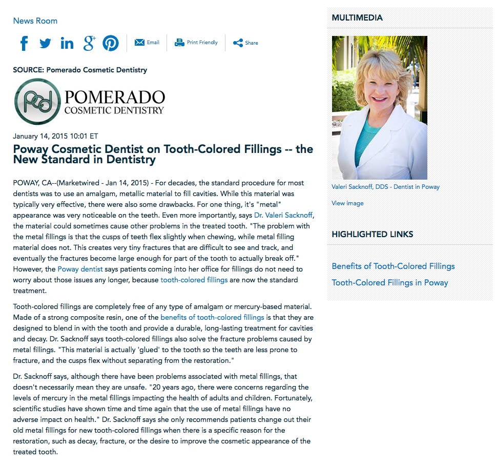 Poway Cosmetic Dentist on Tooth-Colored Fillings - The New Standard in 